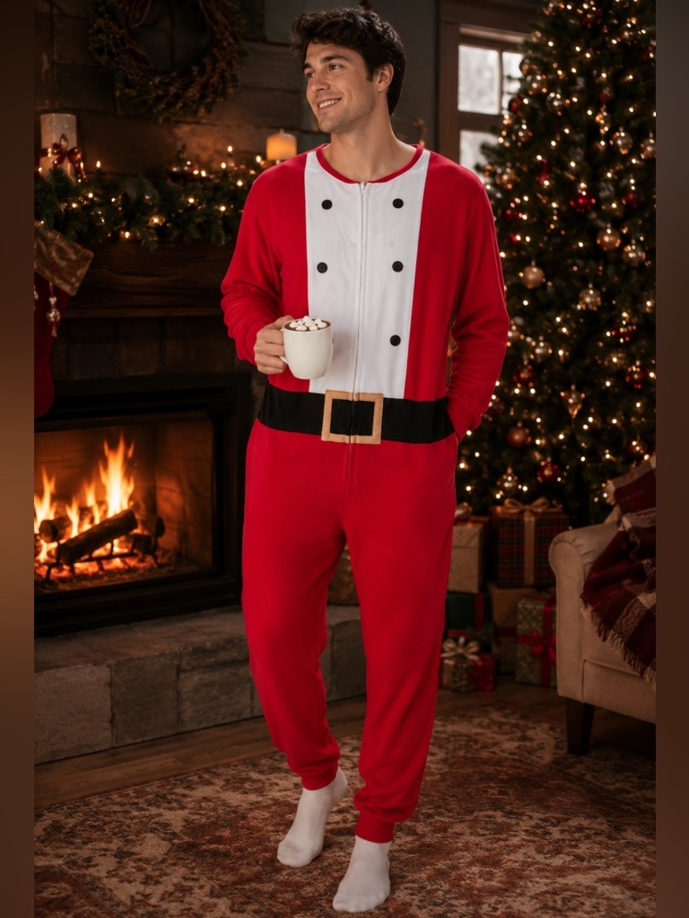Men’s Santa Claus Christmas Pajama Onesie Costume Loungewear